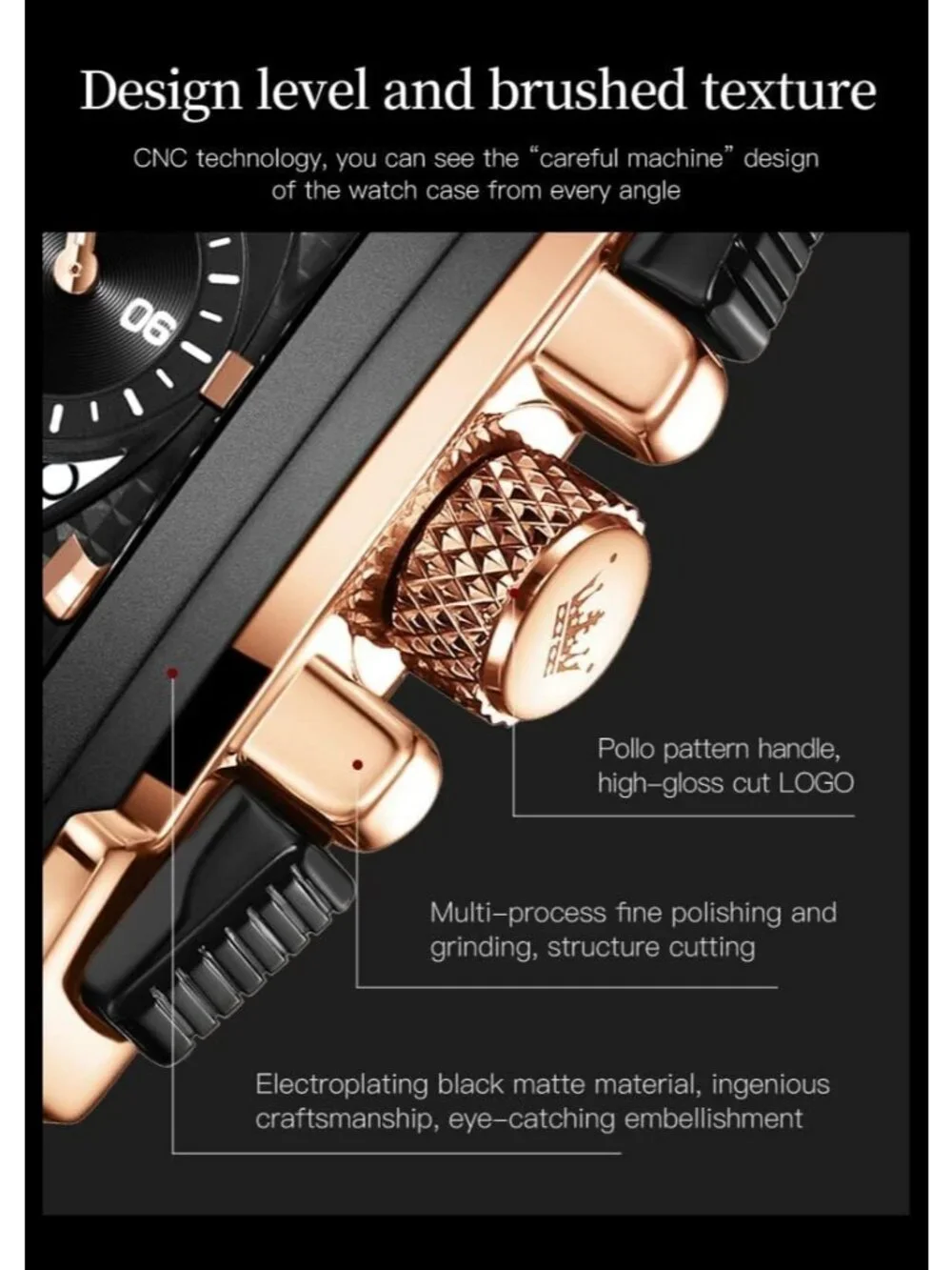 Men's Brown Black Quartz Leather Strap Waterproof Trendy Square Dial Wrist Watch